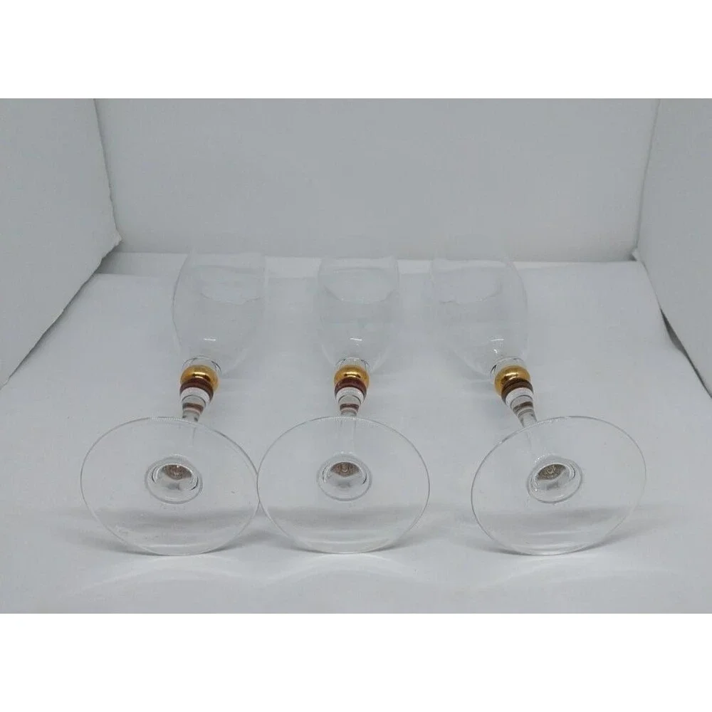 3 Champagne Flutes Cortina Gold Wafer in Stem by Cristal D'Arques-Durand